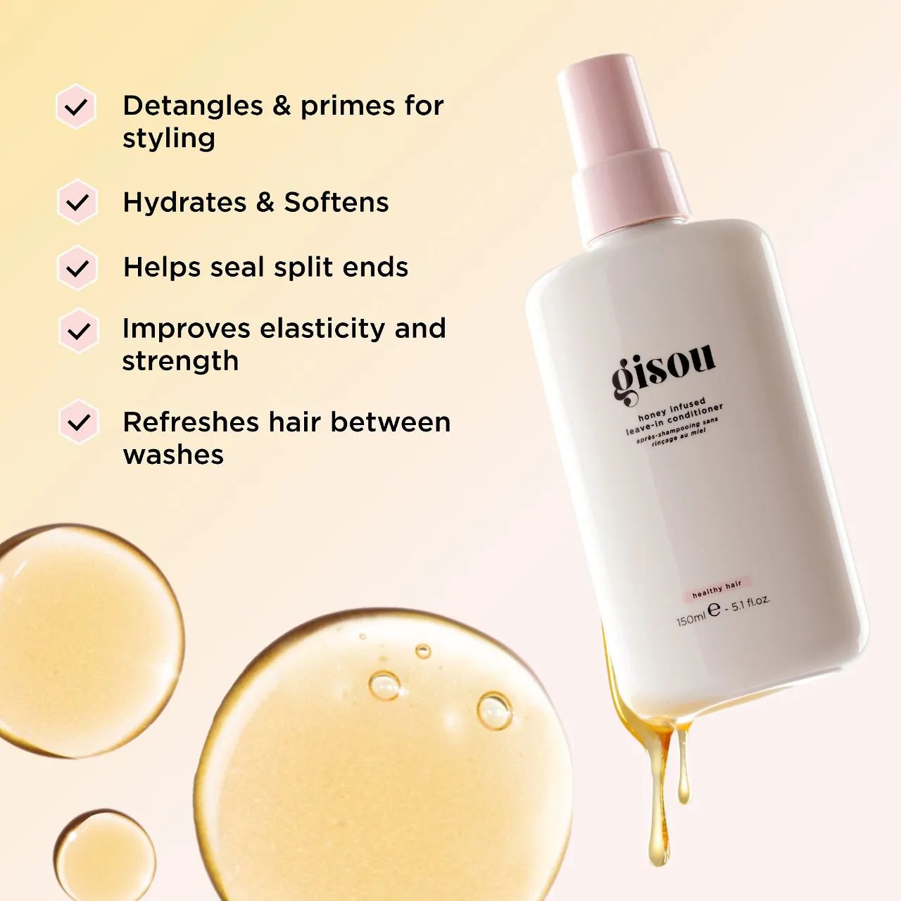 Acondicionador sin enjuague con infusión de miel - Gisou - 150 ml