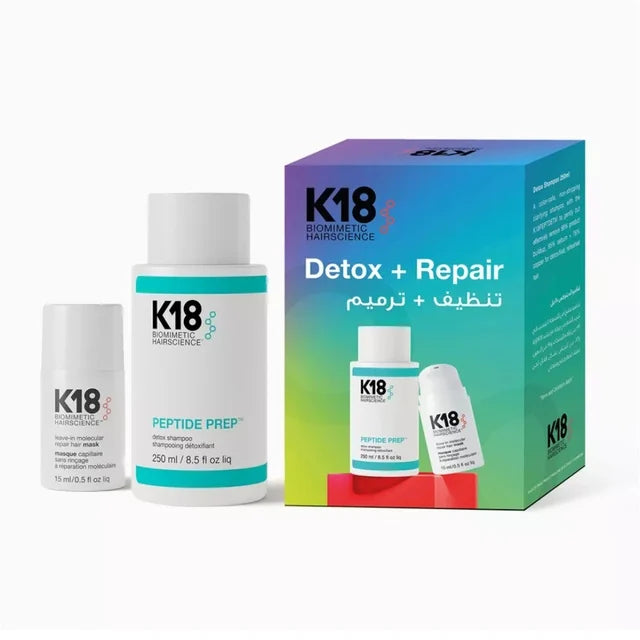 TRATAMIENTO CAPILAR K18 BIOMIMETIC HAIRSCIENCE DETOX + REPAIR ANYWHERE SET