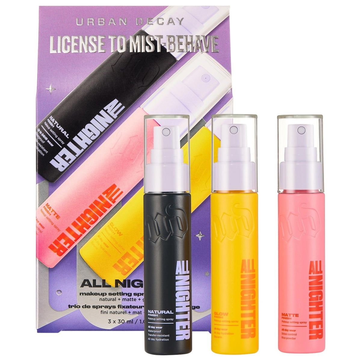 Set Mini de Sprays Fijadores All Nighter License to Mist-Behave — Urban Decay