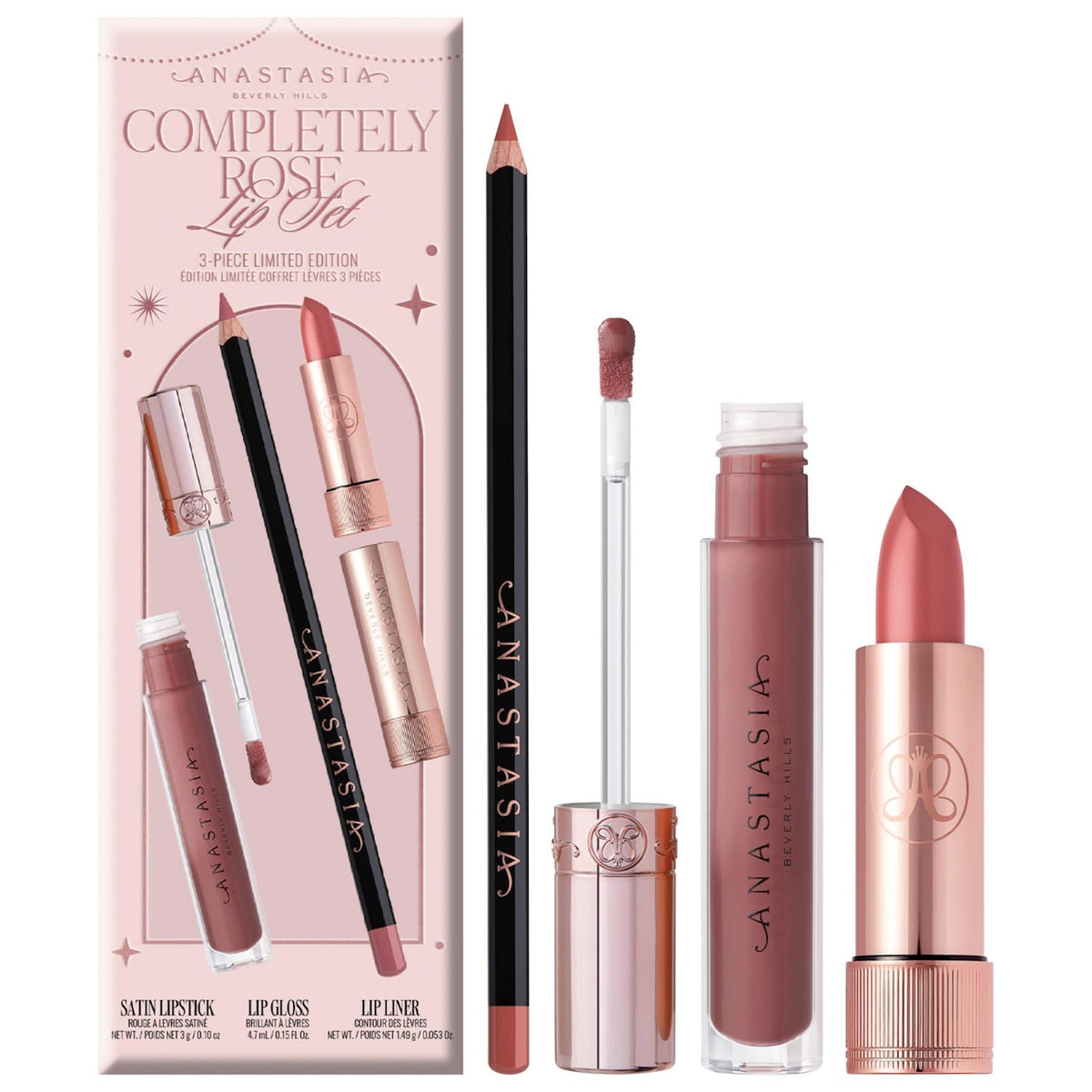 Set de Labios 3 Piezas Tono Dusty Rose — Completely Rose — Anastasia Beverly Hills