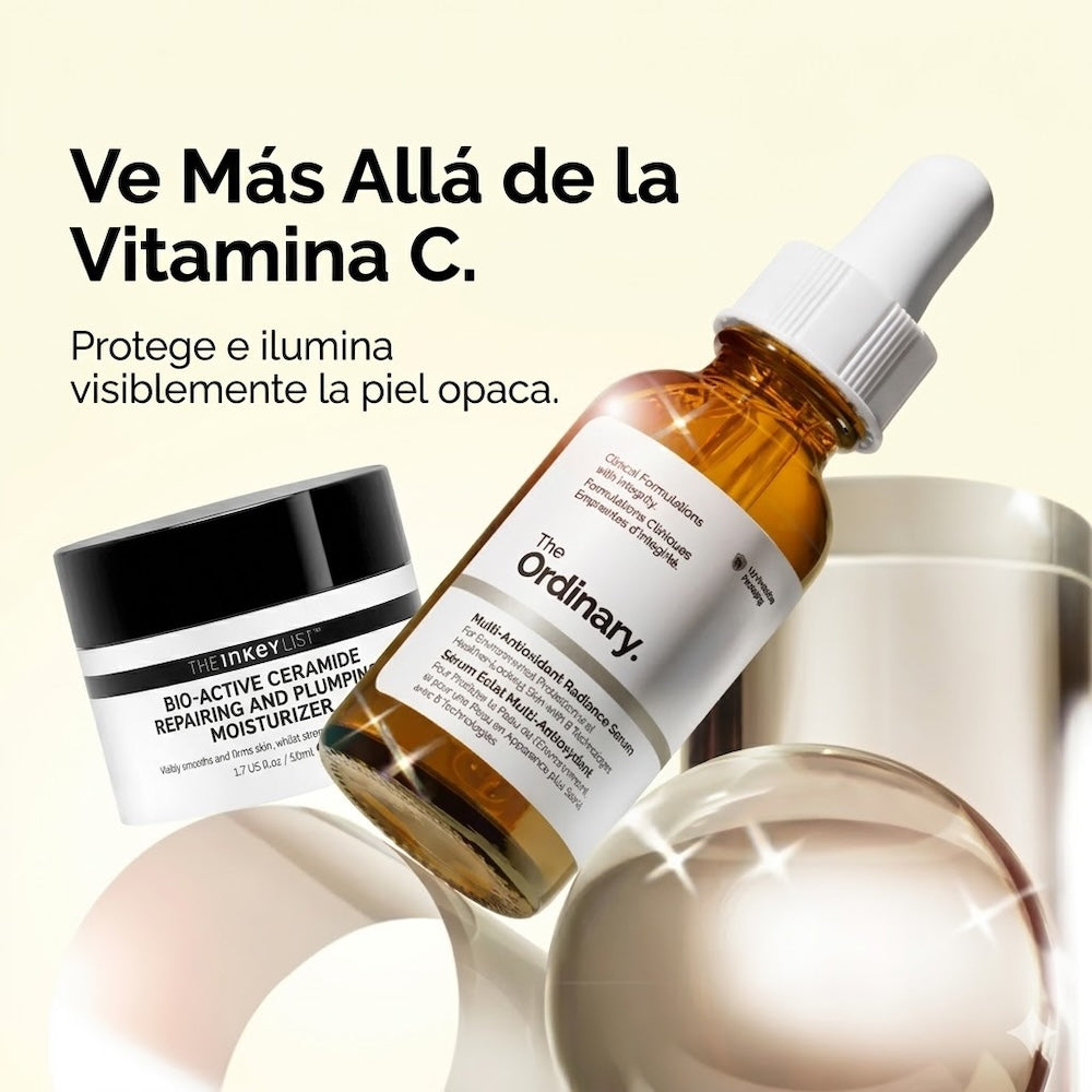 Sérum iluminador multiantioxidante con vitamina C y ginseng.
