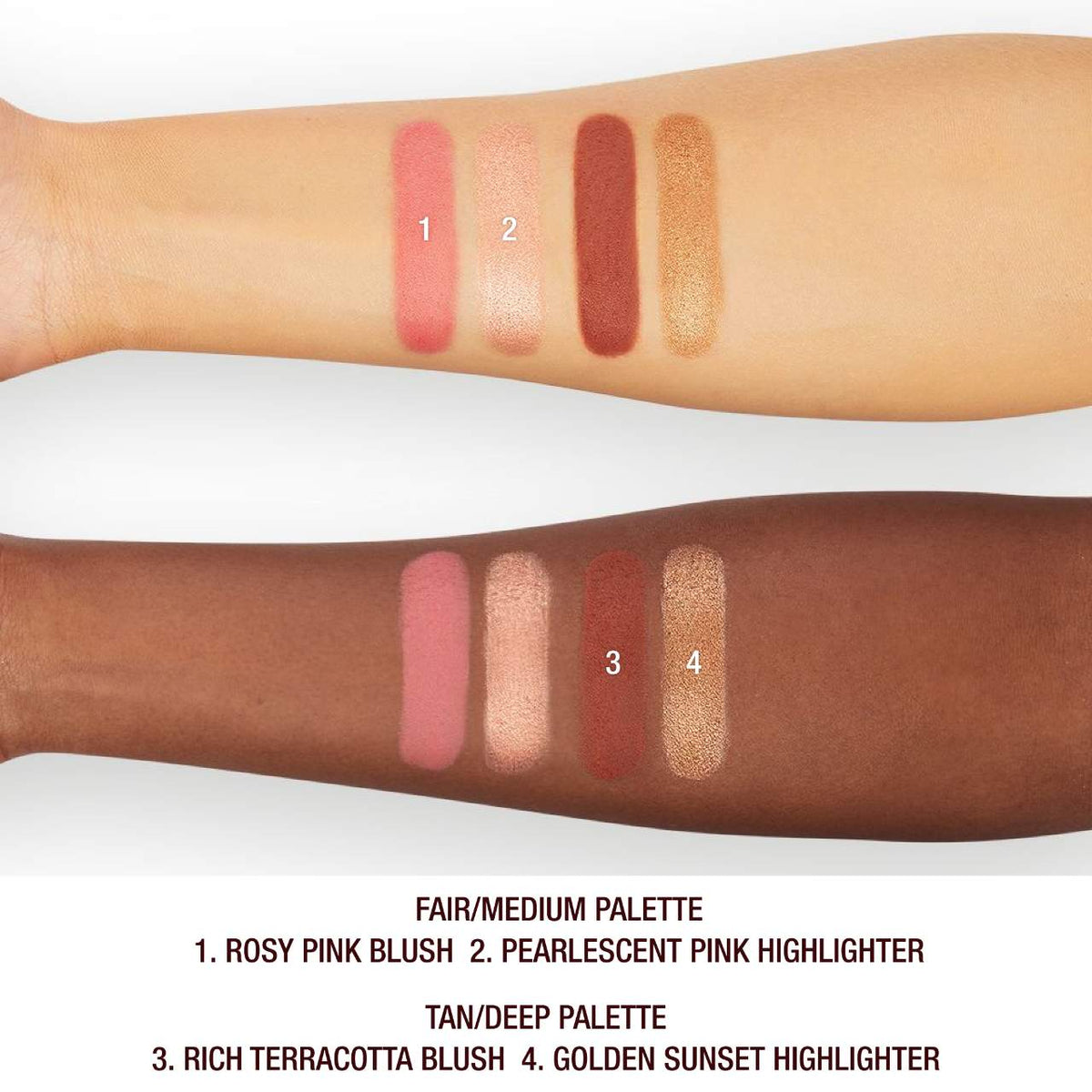 Swatches de la mini paleta Hollywood Blush and Glow