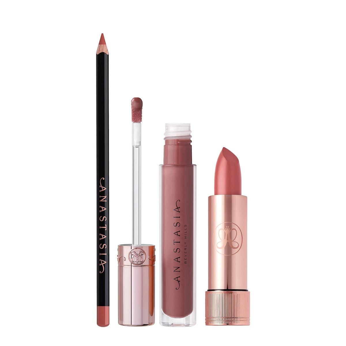 Set de Labios 3 Piezas Tono Dusty Rose — Completely Rose — Anastasia Beverly Hills