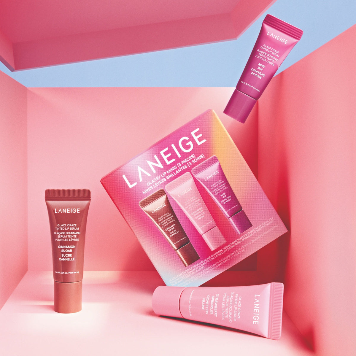 Set Glassy Lip Minis Sérum Labial Glaze Craze 3 pzas — Laneige