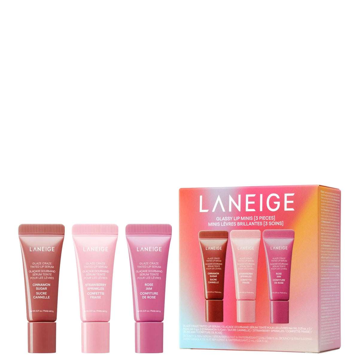 Set Glassy Lip Minis Sérum Labial Glaze Craze 3 pzas — Laneige