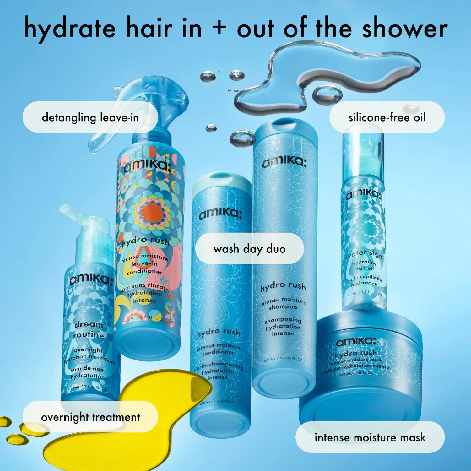 Acondicionador sin aclarado Hydro Rush de hidratación intensa con ácido hialurónico — amika