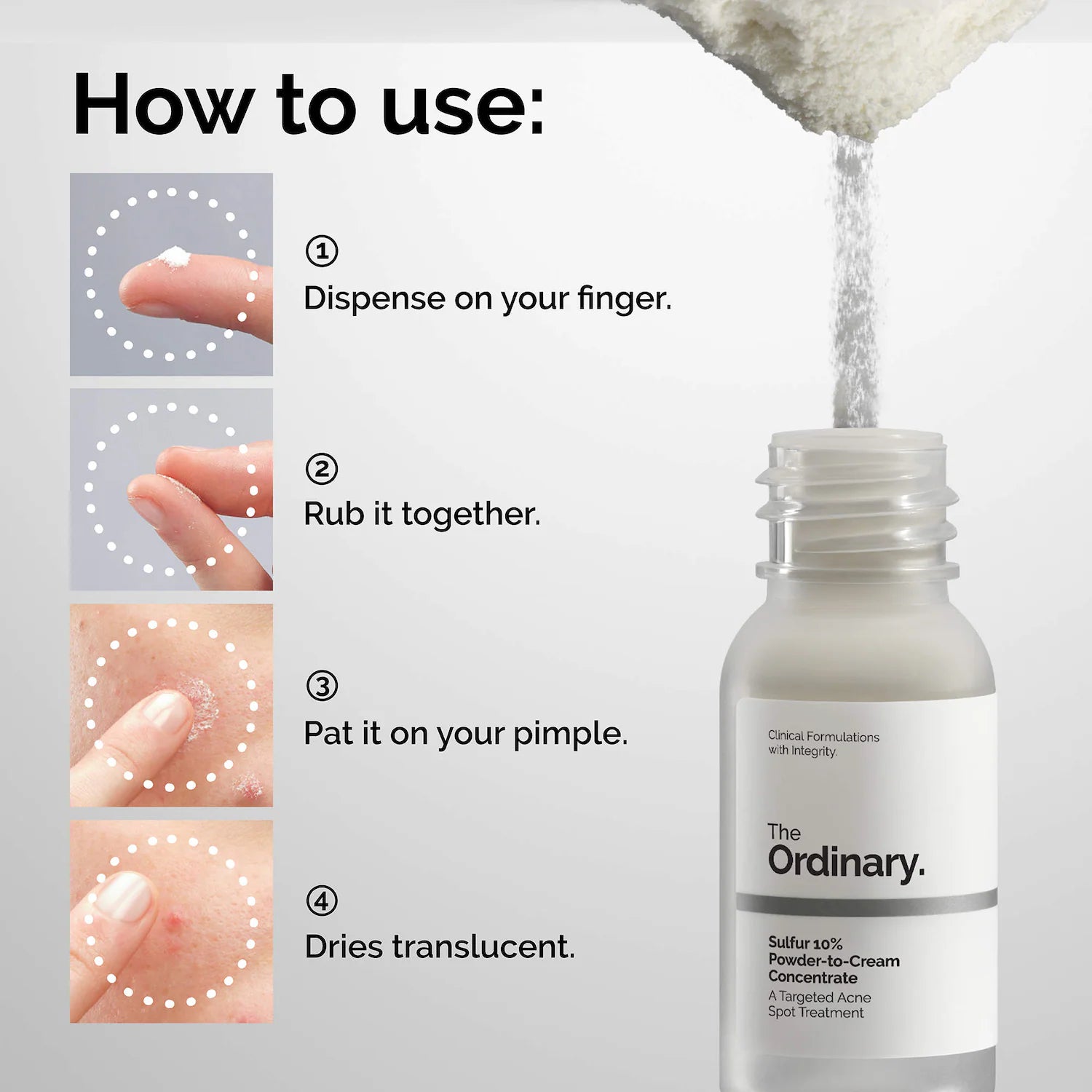 Tratamiento concentrado de azufre en polvo a crema para las manchas del acné al 10% — The Ordinary