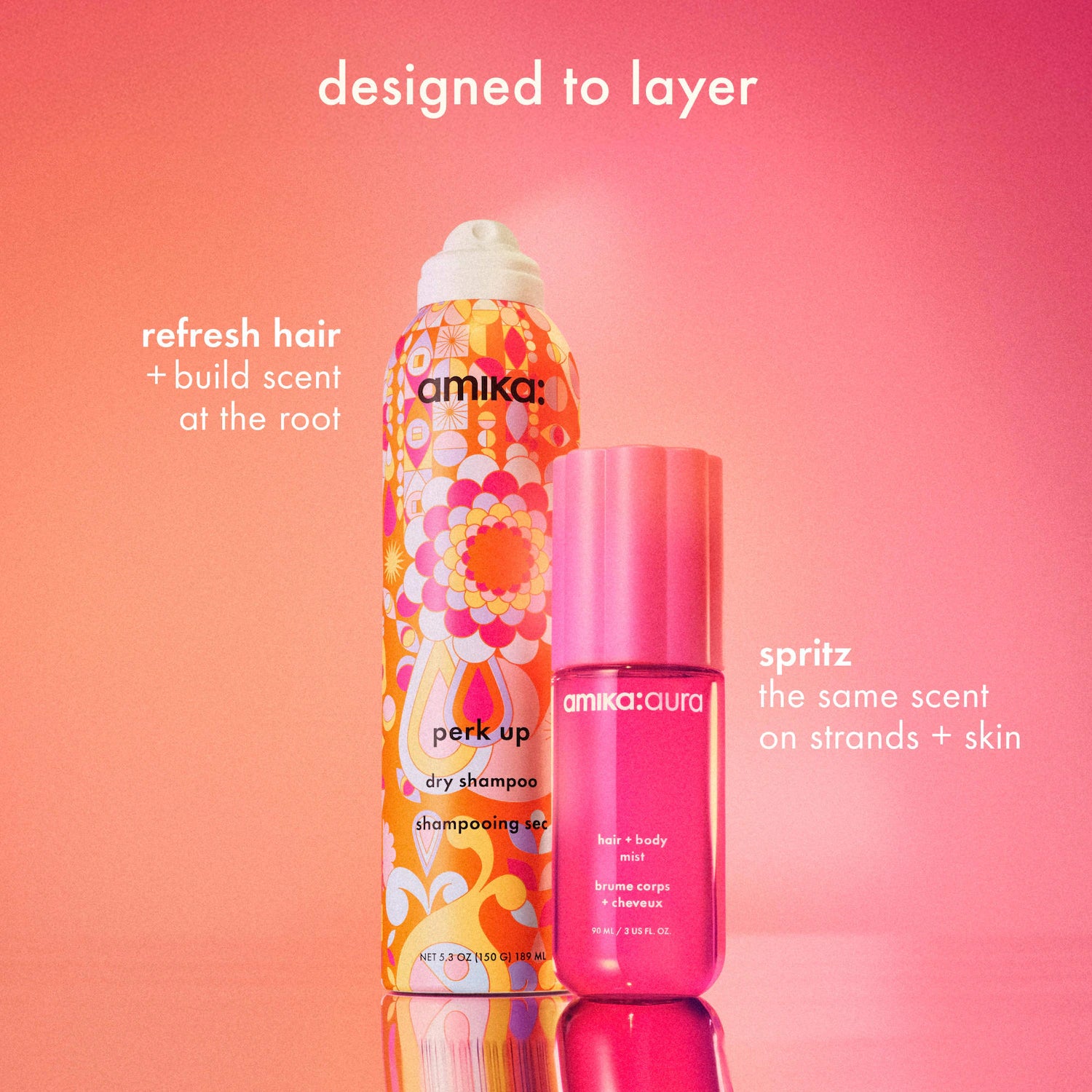 amika:aura Bruma para cabello y cuerpo con vainilla y pomelo rosa — amika