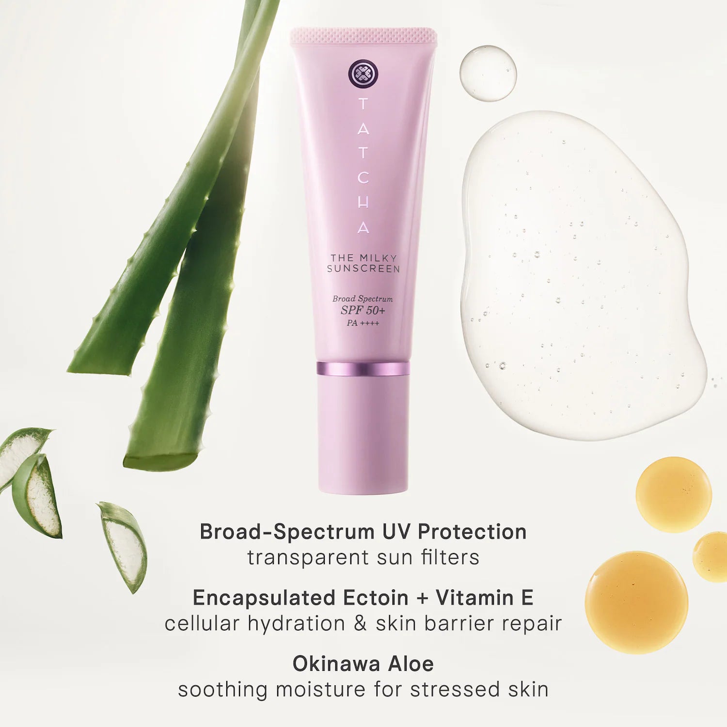 El protector solar lechoso de amplio espectro SPF 50+ con ectoína encapsulada + vitamina E — Tatcha