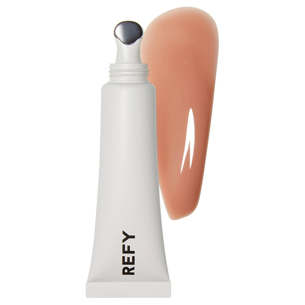 Refy Lip Gloss, tubo y textura en tono nude