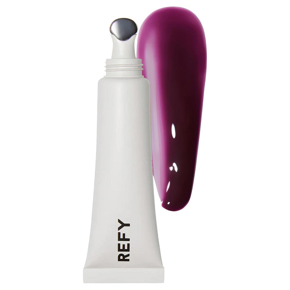 Refy Lip Gloss, tubo y textura en tono ciruela