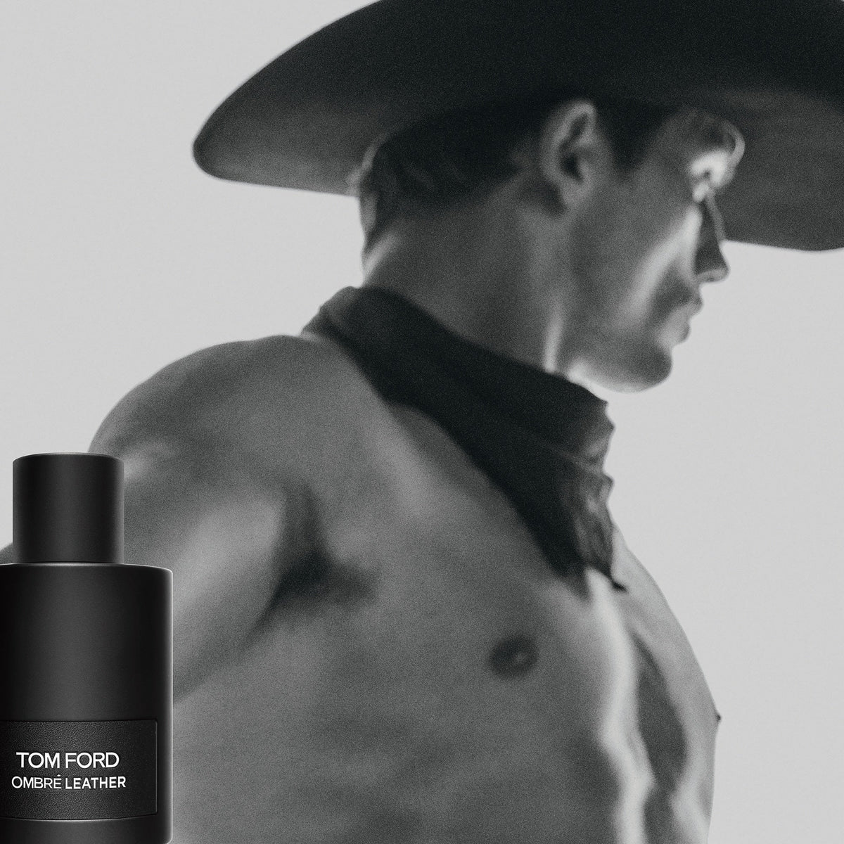 Tom Ford Ombré Leather EDP sobre cuero con violetas